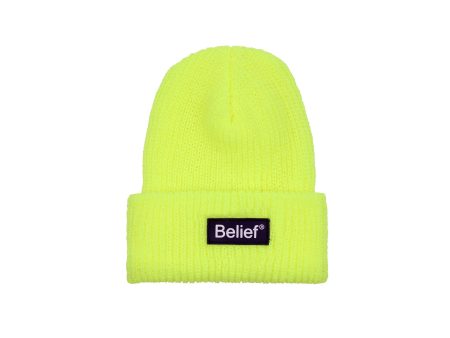 Belief NYC Neon Logo Beanie - Safety Yellow on Sale