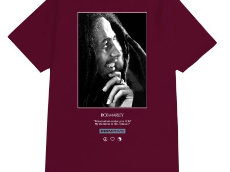 Primitive x Bob Marley Life Forever Tee - Burgundy Online now